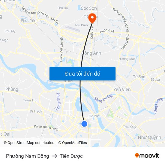 Phường Nam Đồng to Tiên Dược map