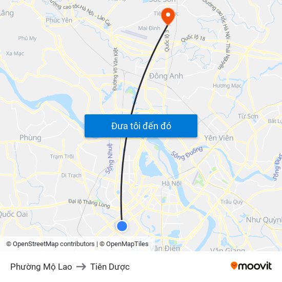 Phường Mộ Lao to Tiên Dược map
