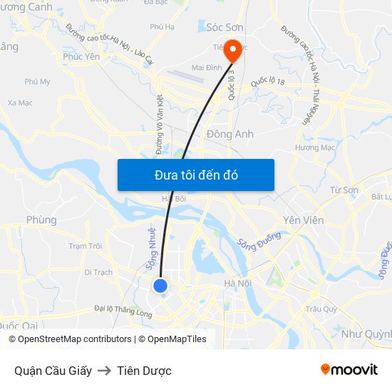 Quận Cầu Giấy to Tiên Dược map