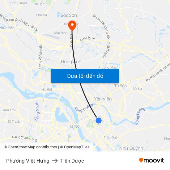 Phường Việt Hưng to Tiên Dược map