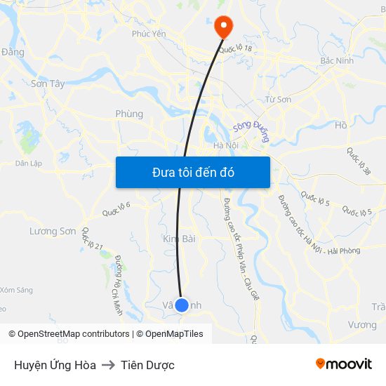 Huyện Ứng Hòa to Tiên Dược map