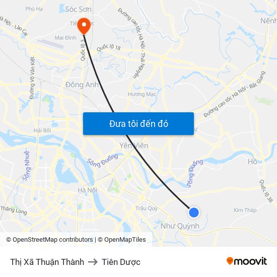 Thị Xã Thuận Thành to Tiên Dược map