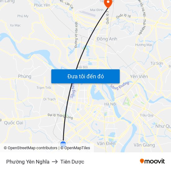 Phường Yên Nghĩa to Tiên Dược map