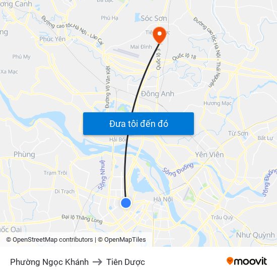 Phường Ngọc Khánh to Tiên Dược map
