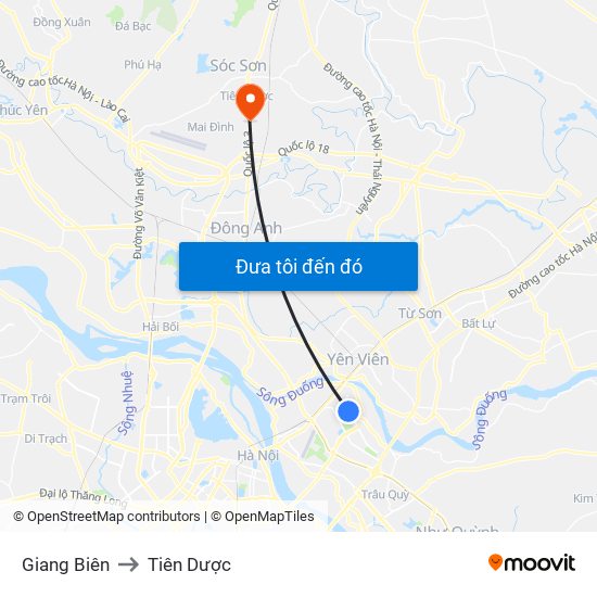 Giang Biên to Tiên Dược map