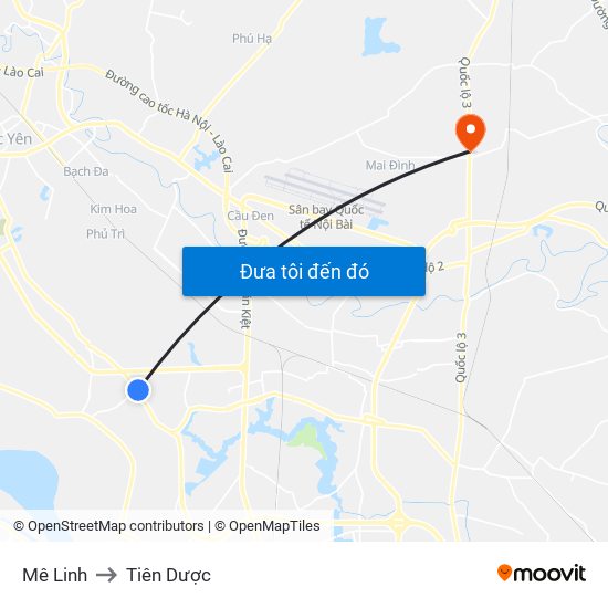 Mê Linh to Tiên Dược map