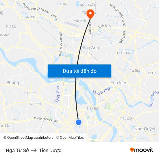 Ngã Tư Sở to Tiên Dược map