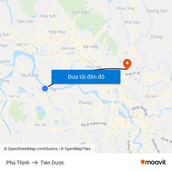 Phú Thịnh to Tiên Dược map