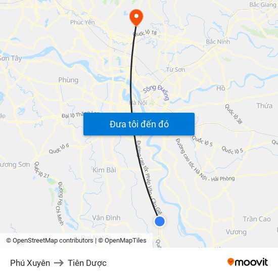 Phú Xuyên to Tiên Dược map