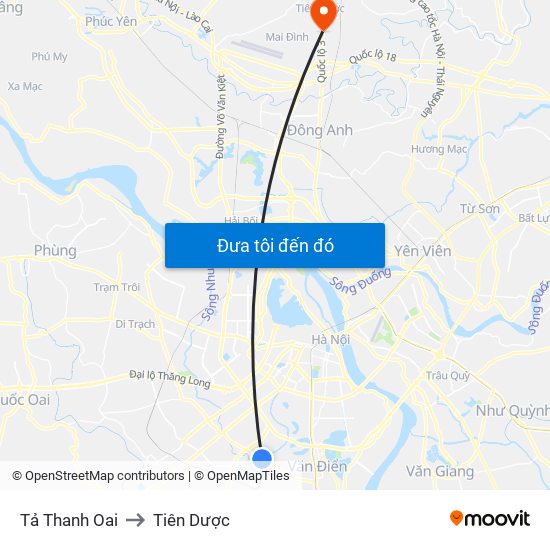 Tả Thanh Oai to Tiên Dược map