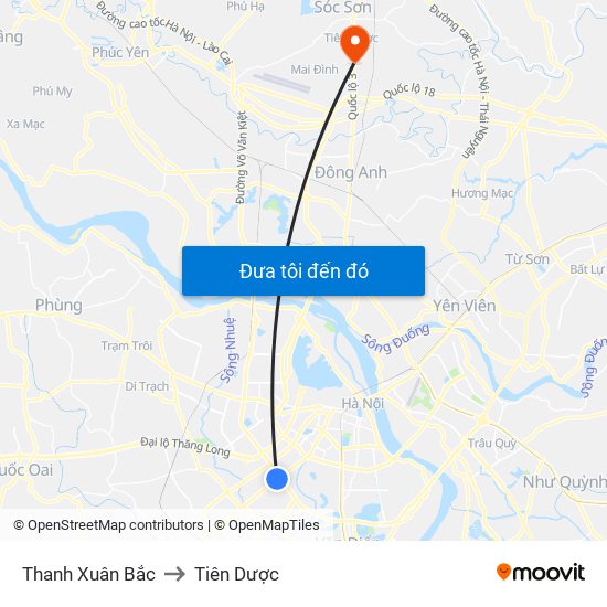 Thanh Xuân Bắc to Tiên Dược map