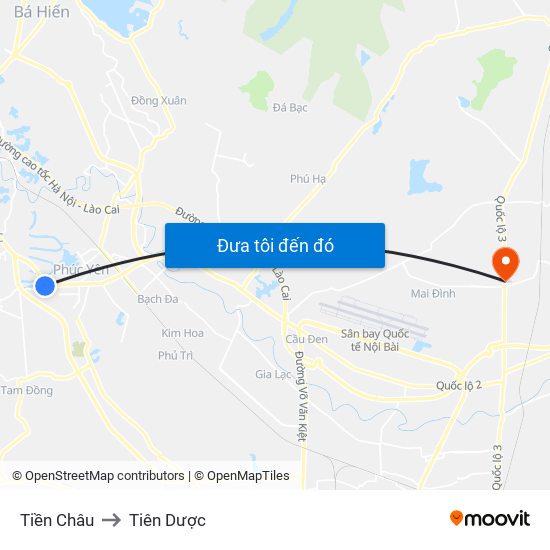 Tiền Châu to Tiên Dược map