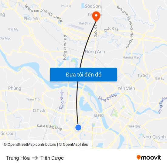 Trung Hòa to Tiên Dược map