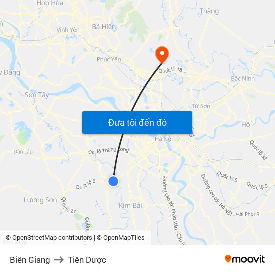 Biên Giang to Tiên Dược map