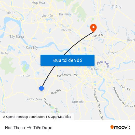 Hòa Thạch to Tiên Dược map