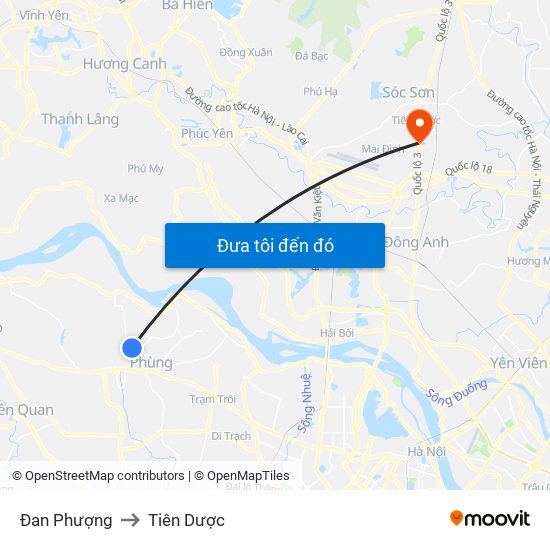 Đan Phượng to Tiên Dược map