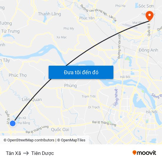 Tân Xã to Tiên Dược map