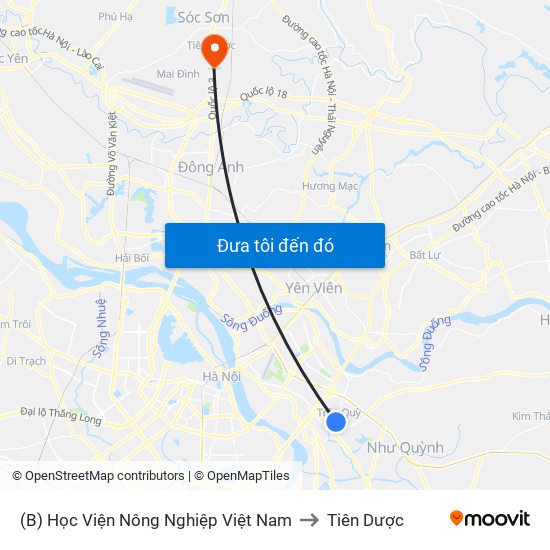 (B) Học Viện Nông Nghiệp Việt Nam to Tiên Dược map