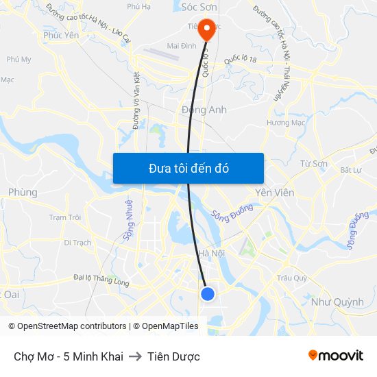 Chợ Mơ - 5 Minh Khai to Tiên Dược map