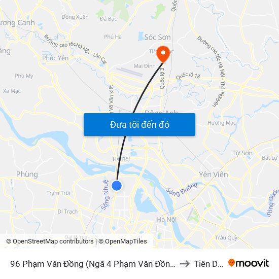 96 Phạm Văn Đồng (Ngã 4 Phạm Văn Đồng - Xuân Đỉnh) to Tiên Dược map