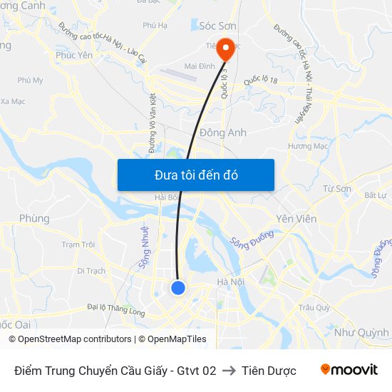 Điểm Trung Chuyển Cầu Giấy - Gtvt 02 to Tiên Dược map