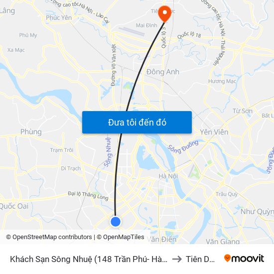 Khách Sạn Sông Nhuệ (148 Trần Phú- Hà Đông) to Tiên Dược map