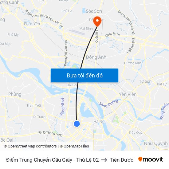 Điểm Trung Chuyển Cầu Giấy - Thủ Lệ 02 to Tiên Dược map