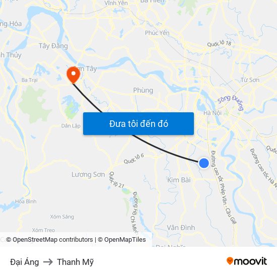 Đại Áng to Thanh Mỹ map