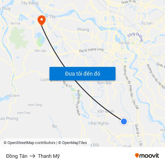 Đồng Tân to Thanh Mỹ map