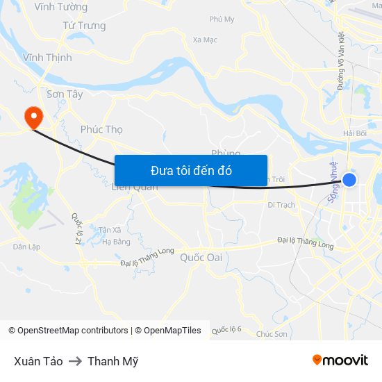 Xuân Tảo to Thanh Mỹ map