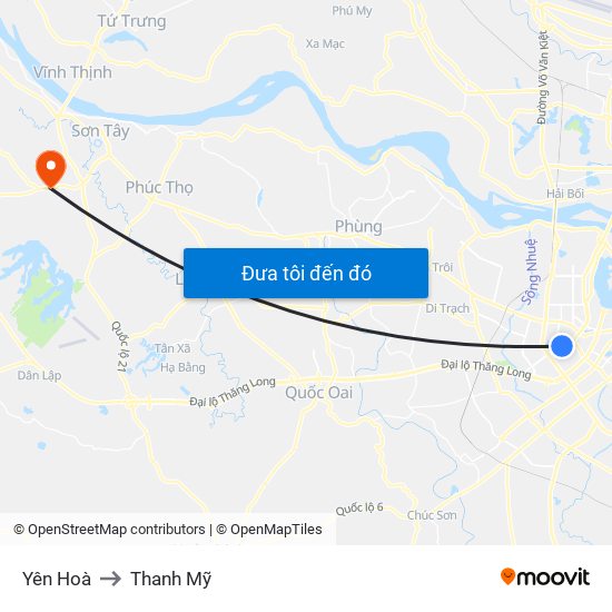Yên Hoà to Thanh Mỹ map