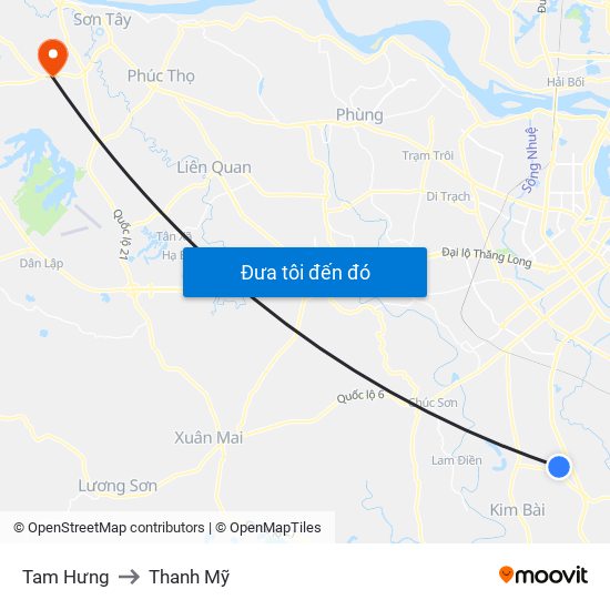 Tam Hưng to Thanh Mỹ map