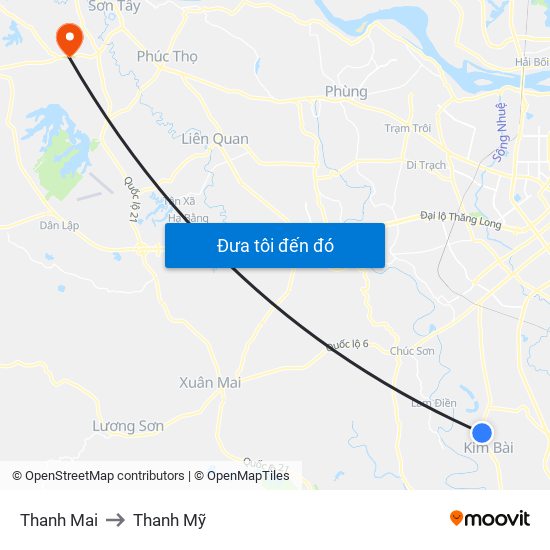 Thanh Mai to Thanh Mỹ map