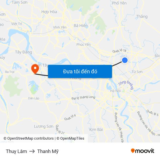 Thuỵ Lâm to Thanh Mỹ map