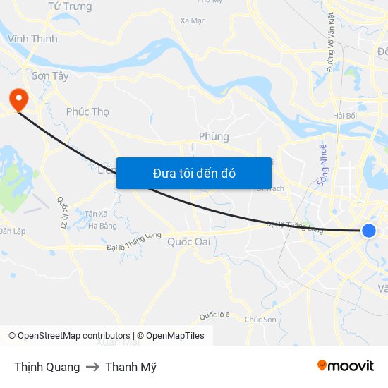 Thịnh Quang to Thanh Mỹ map