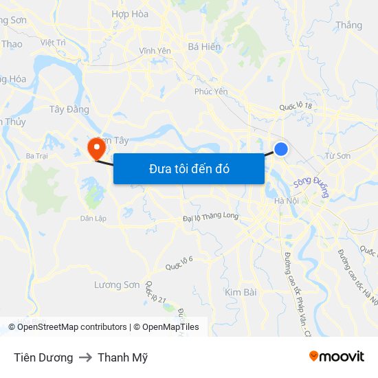 Tiên Dương to Thanh Mỹ map