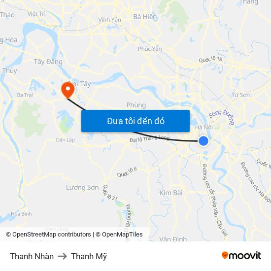 Thanh Nhàn to Thanh Mỹ map