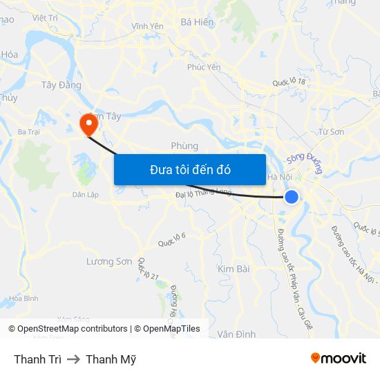 Thanh Trì to Thanh Mỹ map