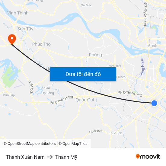 Thanh Xuân Nam to Thanh Mỹ map