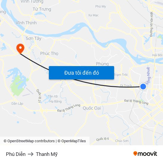 Phú Diễn to Thanh Mỹ map