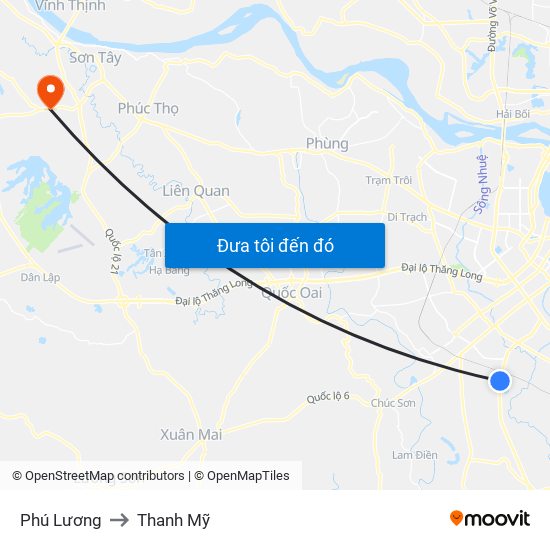 Phú Lương to Thanh Mỹ map