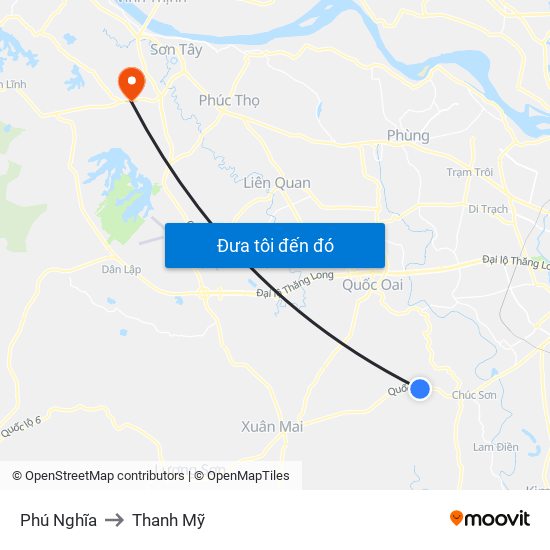 Phú Nghĩa to Thanh Mỹ map