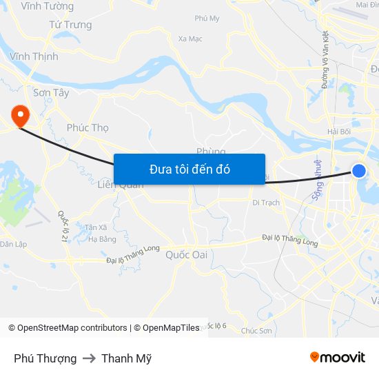 Phú Thượng to Thanh Mỹ map