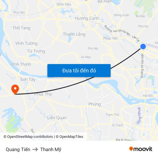 Quang Tiến to Thanh Mỹ map