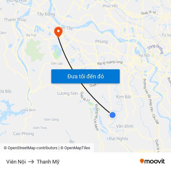 Viên Nội to Thanh Mỹ map