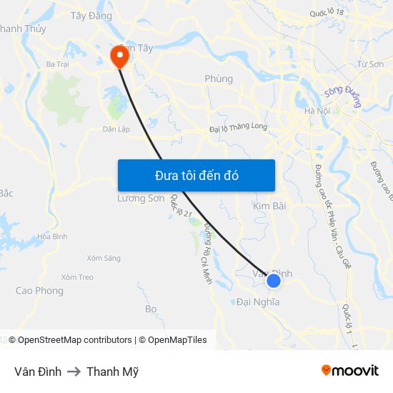 Vân Đình to Thanh Mỹ map