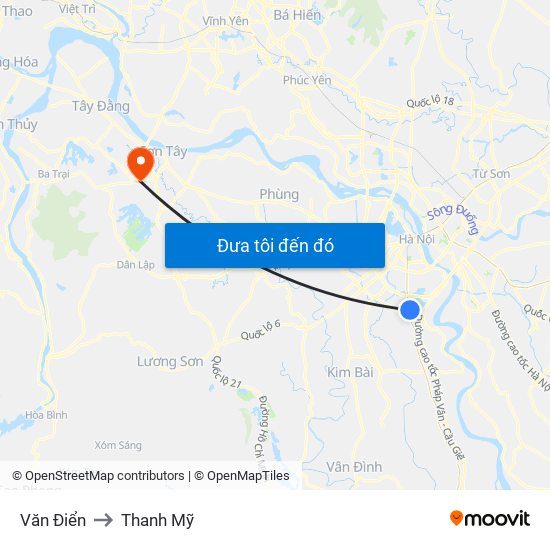 Văn Điển to Thanh Mỹ map