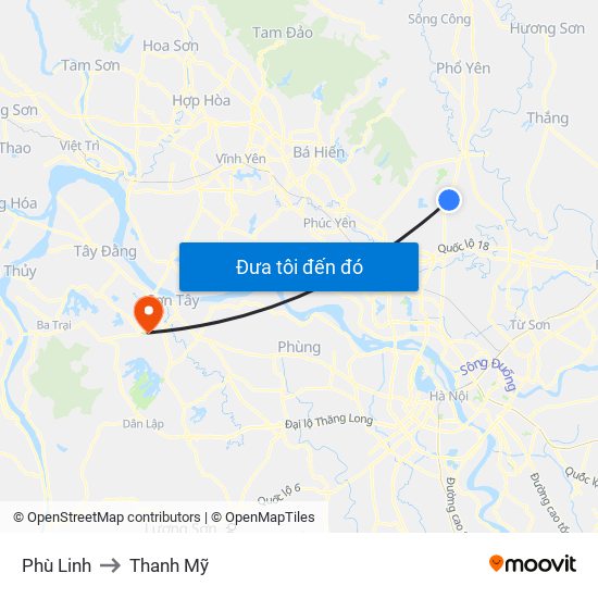 Phù Linh to Thanh Mỹ map