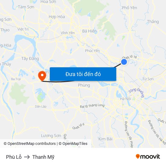 Phù Lỗ to Thanh Mỹ map