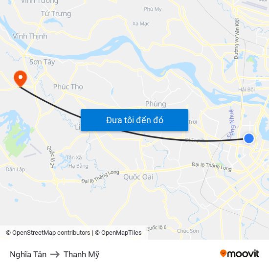 Nghĩa Tân to Thanh Mỹ map